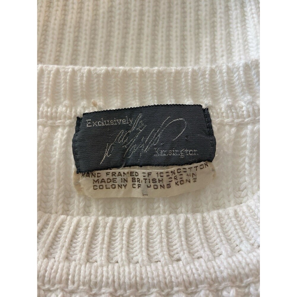 Vintage Lord & Taylor White Sweater L Hand-Framed 100% Cotton Woman’s Hong Kong‎ - Picture 8 of 9